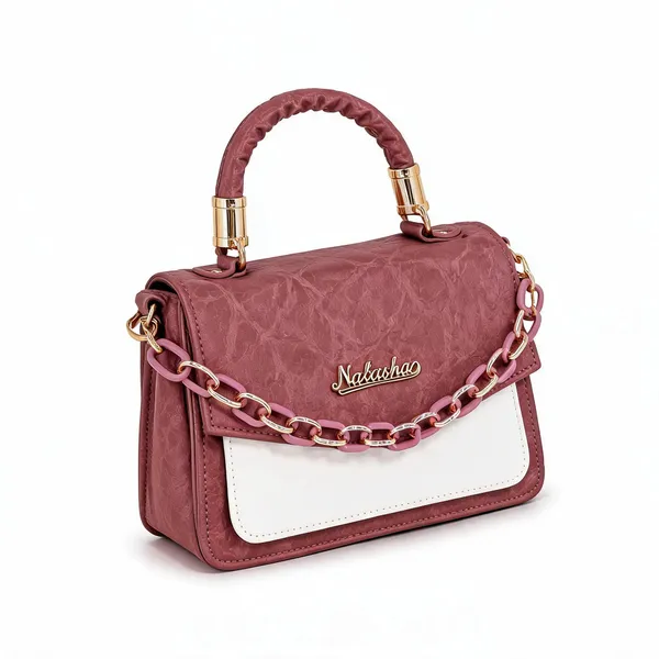 Mauve_Pu_Leather_Structured_Top_Handle_Chain_Handbag_For_Women