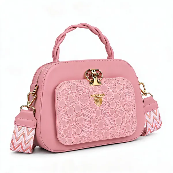 Peach_Pu_Leather_Lace_Detail_Crossbody_Handbag_For_Women