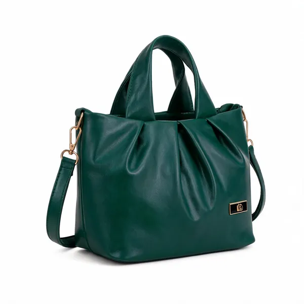Green_Pu_Leather_Pleated_Handbag_For_Women