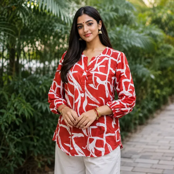 Red_Cotton_Relaxed_Fit_Printed_Kurta_For_Women