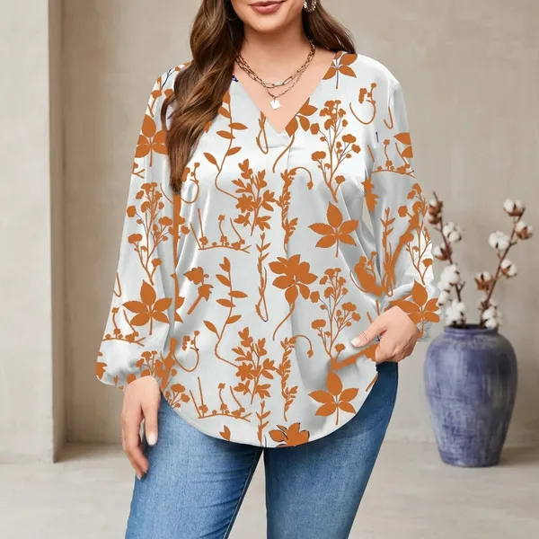 White_Cotton_Relaxed_Fit_Orange_Floral_Print_Top_For_Women