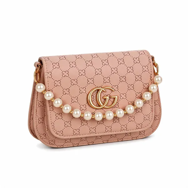 Peach_Pu_Leather_Flap_Pearl_Chain_Shoulder_Bag_For_Women
