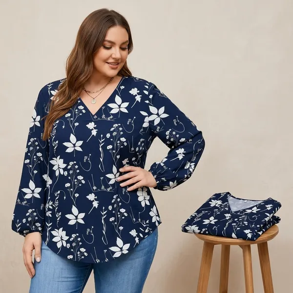 Navy_Cotton_Relaxed_Fit_Floral_Print_V_Neck_Top_For_Women