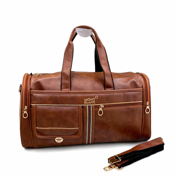 Brown_Textured_Pu_Leather_Duffel_Bag_For_Women