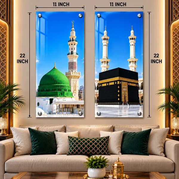 Acrylic_Islamic_Kaaba_Green_Dome_Mosque_Two_Piece_Wall_Art_Set