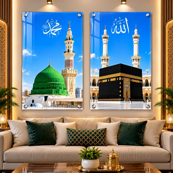 Acrylic_Islamic_Kaaba_Green_Dome_Mosque_Two_Piece_Wall_Art_Set