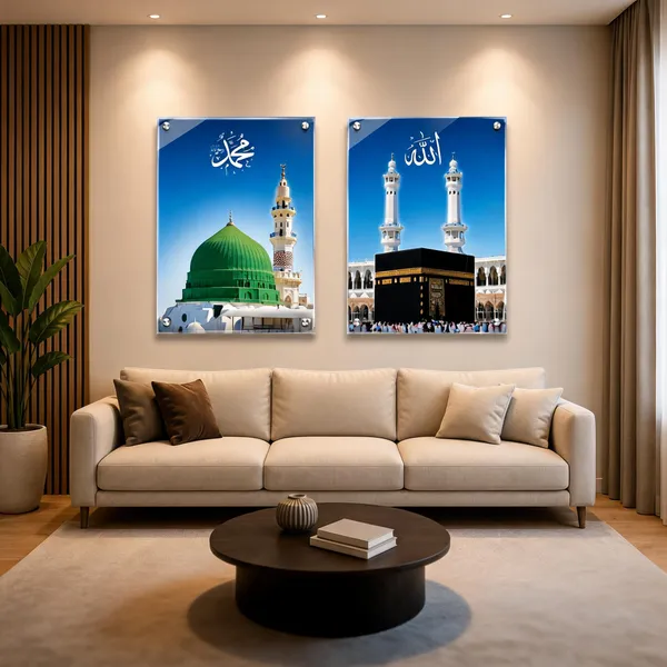 Acrylic_Islamic_Kaaba_Green_Dome_Mosque_Two_Piece_Wall_Art_Set