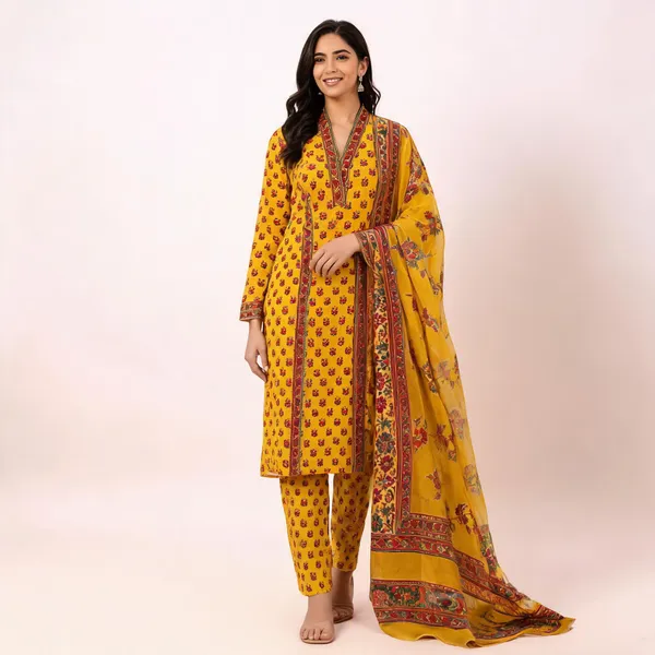 Yellow_Pure_Cotton_Floral_Print_Straight_Kurta_Set_For_Women