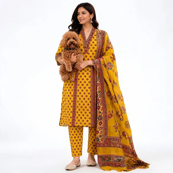 Yellow_Pure_Cotton_Floral_Print_Straight_Kurta_Set_For_Women
