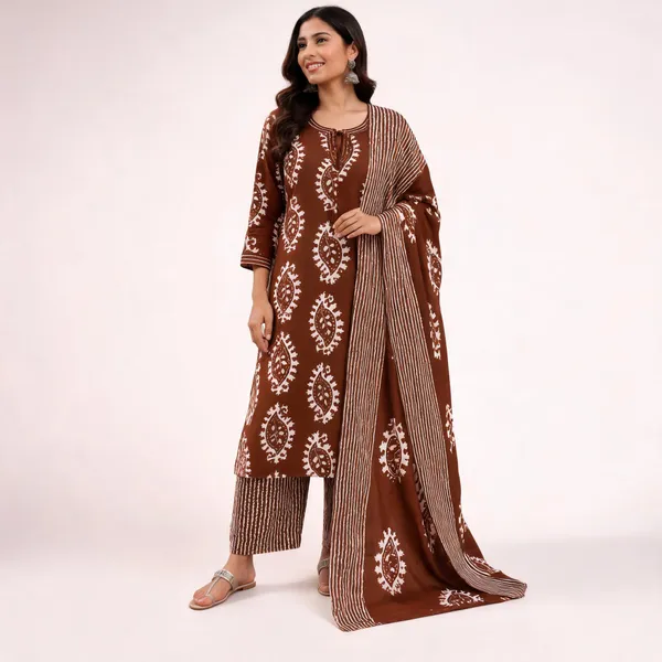Brown_Pure_Cotton_Printed_Straight_Kurta_Set_For_Women