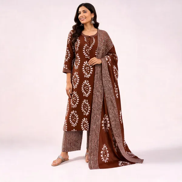 Brown_Pure_Cotton_Printed_Straight_Kurta_Set_For_Women