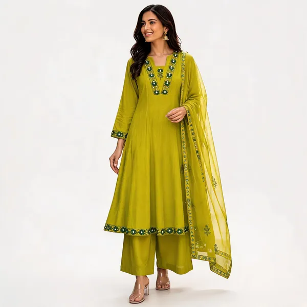 Lime_Green_Pure_Cotton_Straight_Three-Piece_Kurta_Set_For_Women