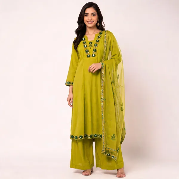Lime_Green_Pure_Cotton_Straight_Three-Piece_Kurta_Set_For_Women