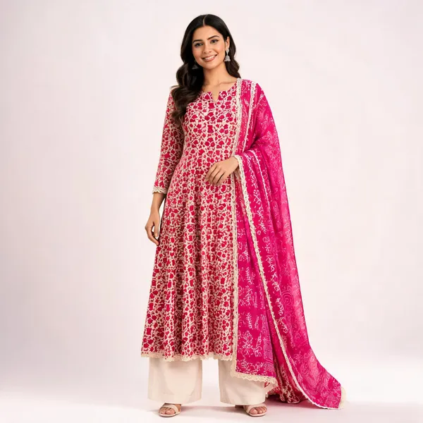 Pink_Pure_Cotton_Floral_Print_Anarkali_Suit_Set_For_Women