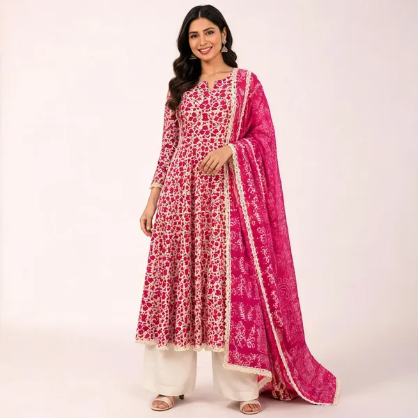 Pink_Pure_Cotton_Floral_Print_Anarkali_Suit_Set_For_Women