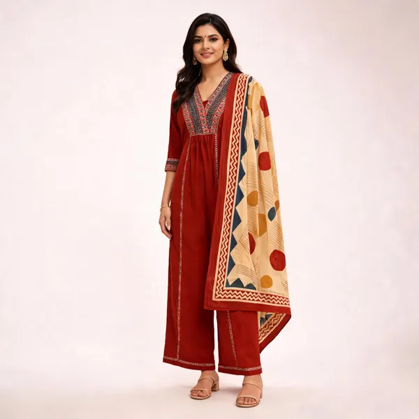 Red_Cotton_Straight_Embroidered_Kurta_Set_For_Women