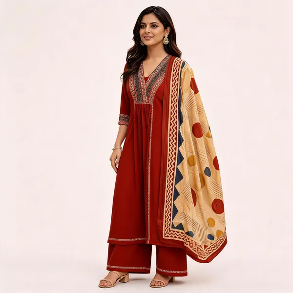 Red_Cotton_Straight_Embroidered_Kurta_Set_For_Women