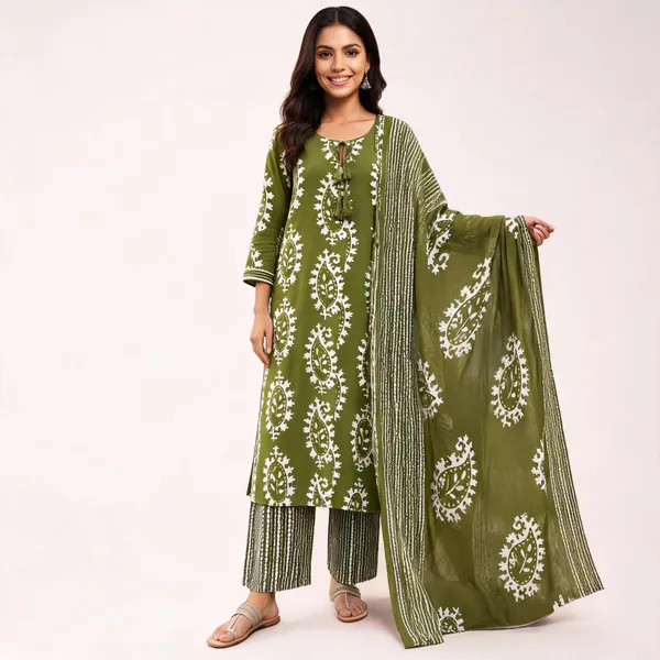 Olive_Green_Pure_Cotton_Printed_Straight_Kurta_Set_For_Women