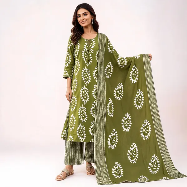 Olive_Green_Pure_Cotton_Printed_Straight_Kurta_Set_For_Women