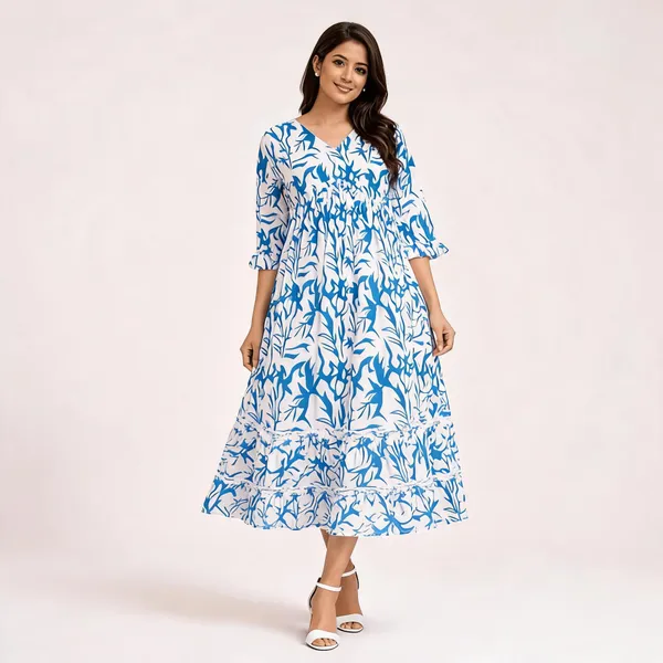 Blue_Pure_Cotton_Printed_Fit_And_Flare_Dress_For_Women