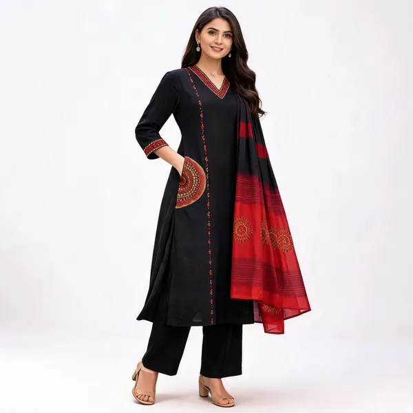 Black_Cotton_Straight_Fit_Embroidered_Kurta_Set_For_Women