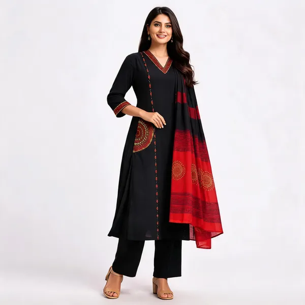 Black_Cotton_Straight_Fit_Embroidered_Kurta_Set_For_Women