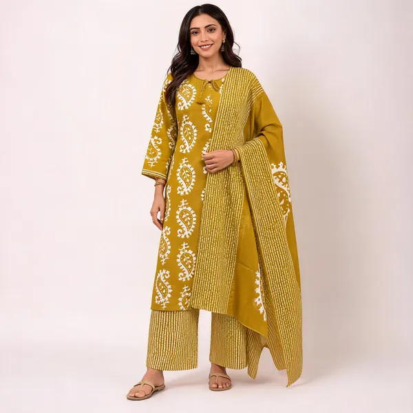 Mustard_Pure_Cotton_Printed_Straight_Kurta_Set_For_Women