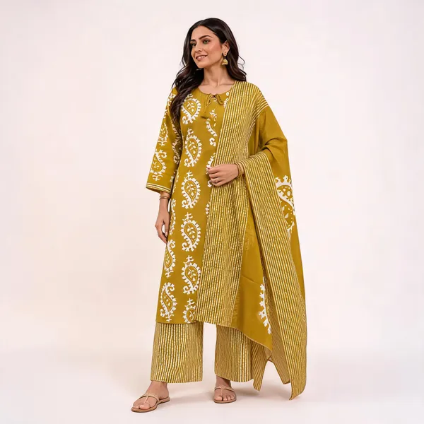 Mustard_Pure_Cotton_Printed_Straight_Kurta_Set_For_Women
