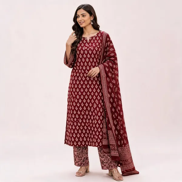 Maroon_Pure_Cotton_Printed_Straight_Kurta_Set_For_Women