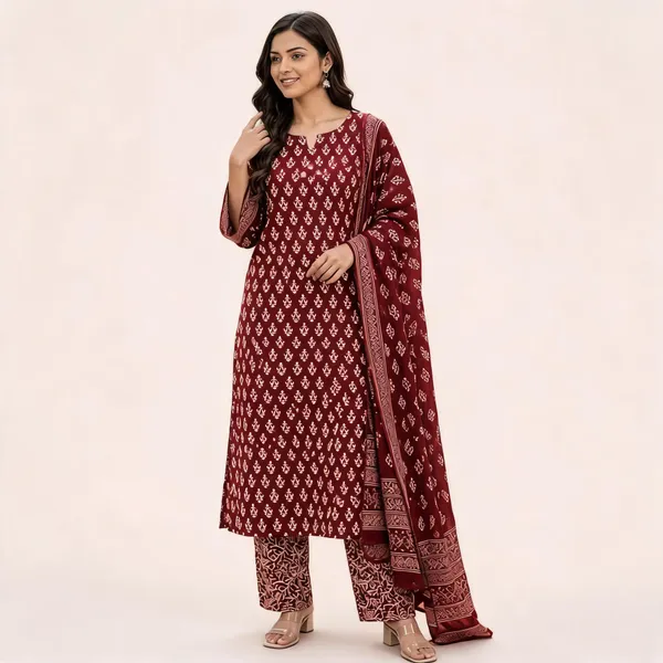 Maroon_Pure_Cotton_Printed_Straight_Kurta_Set_For_Women