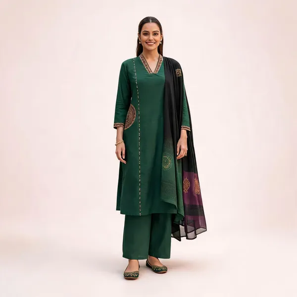 Green_Cotton_Straight_Fit_Embroidered_Kurta_Set_For_Women