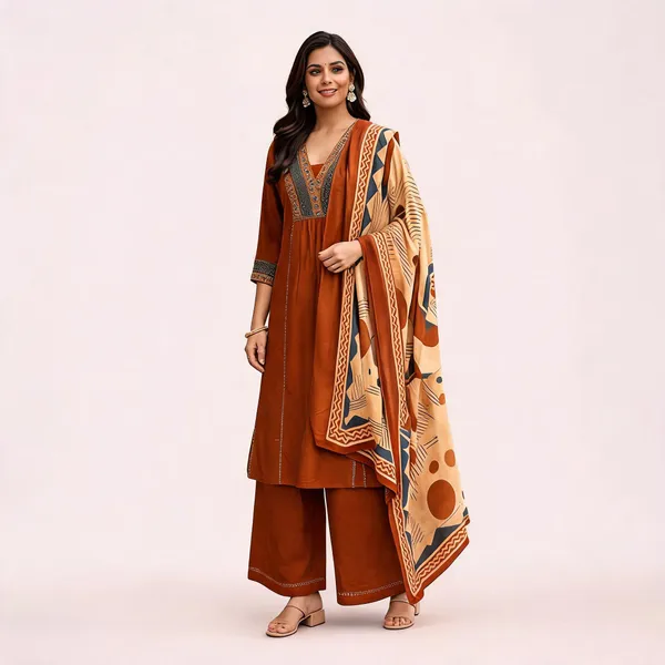 Rust_Cotton_Straight_Embroidered_Ethnic_Kurta_Set_For_Women