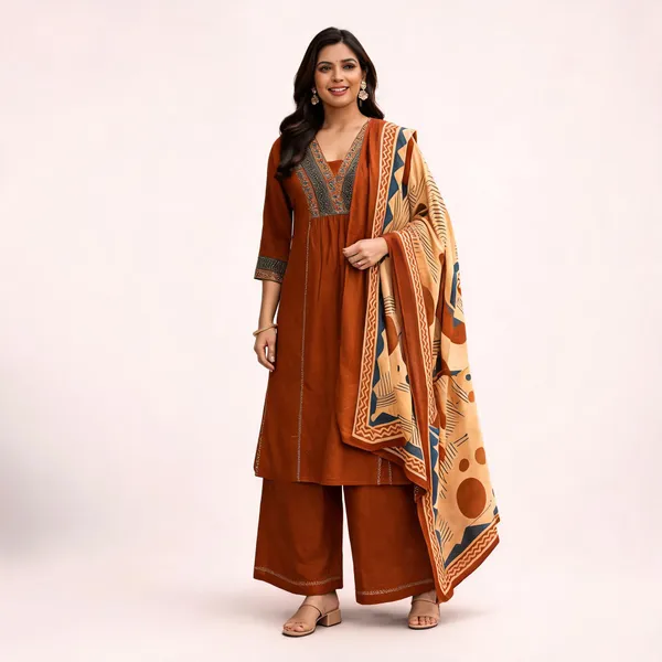 Rust_Cotton_Straight_Embroidered_Ethnic_Kurta_Set_For_Women