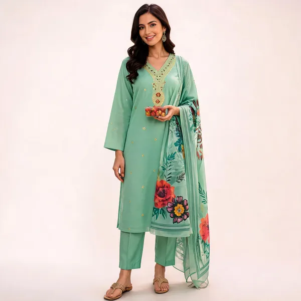 Mint_Green_Roman_Silk_Embellished_Straight_Kurta_Set_For_Women