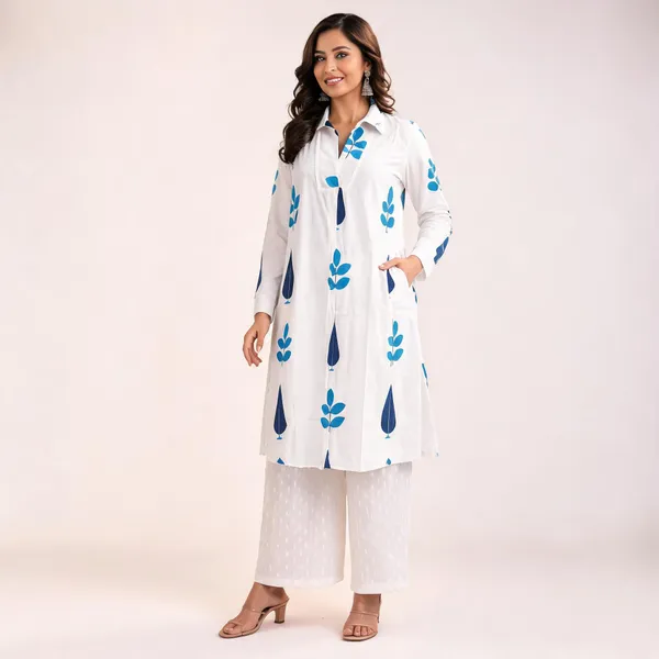 White_Cotton_Straight_Printed_Kurta_Set_For_Women