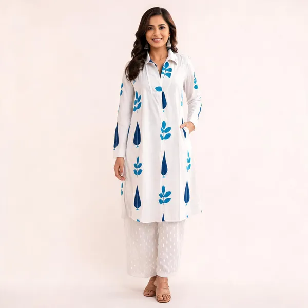 White_Cotton_Straight_Printed_Kurta_Set_For_Women