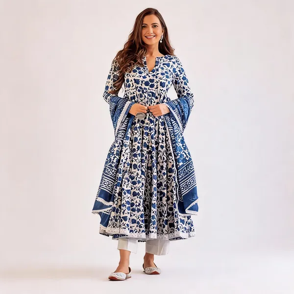 Blue_Cotton_Anarkali_Printed_Kurta_Set_For_Women