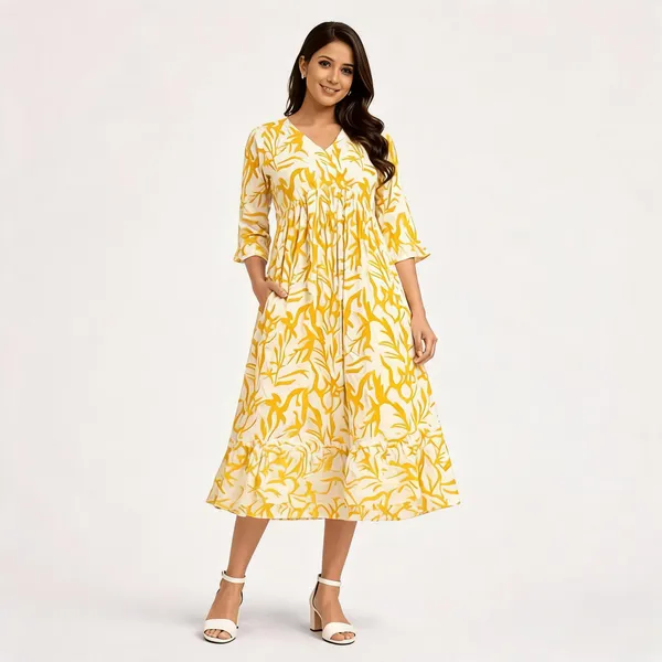 Yellow_Cotton_Fit_And_Flare_Midi_Dress_For_Women