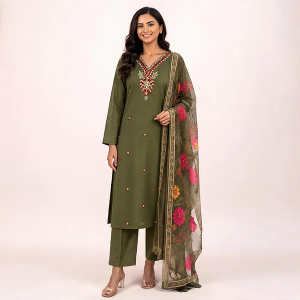 Olive_Green_Roman_Silk_Embroidered_Straight_Kurta_Set_For_Women