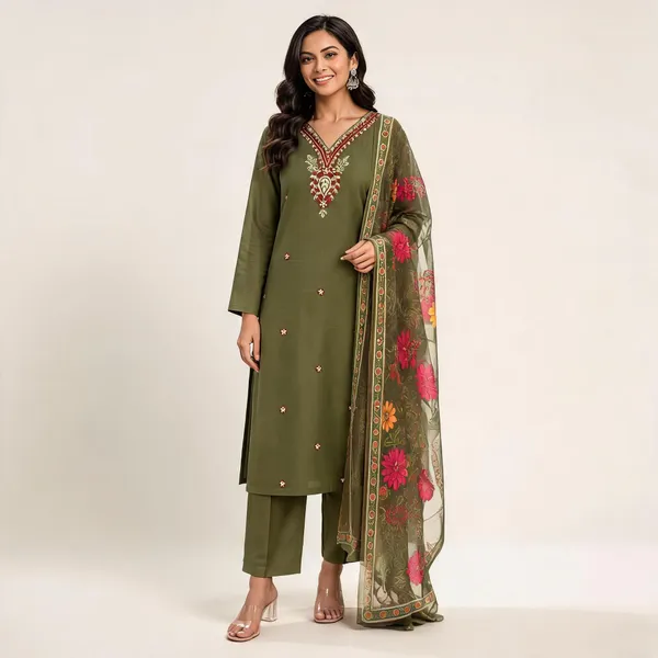 Olive_Green_Roman_Silk_Embroidered_Straight_Kurta_Set_For_Women
