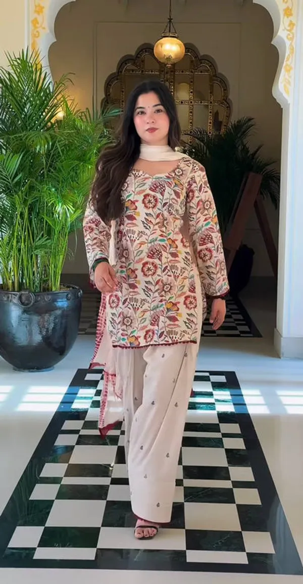 Designer_Heavy_Cotton_Kurta_Set_For_Women_With_Farshi_Pant