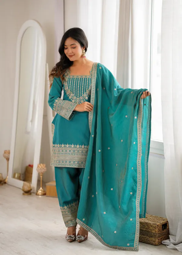 Party_Wear_Nc_Vichitra_Silk_Farshi_Shalwar_Set_With_Lace_Dupatta
