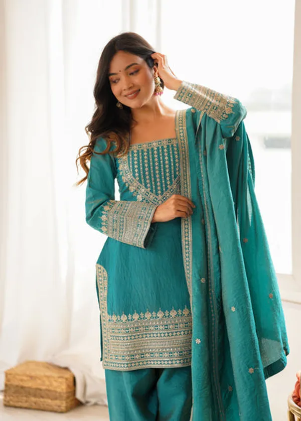 Party_Wear_Nc_Vichitra_Silk_Farshi_Shalwar_Set_With_Lace_Dupatta