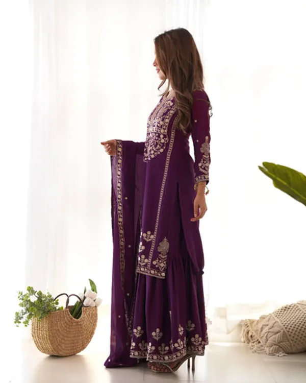 Designer_Chinon_Silk_Kediya_Kurta_With_Sharara_Dupatta_Set