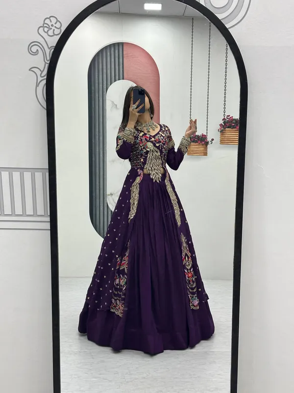 Designer_Pure_Vichitra_Lehenga_Choli_Heavy_Thread_Sequence_Work_Wedding_Festive_Wear