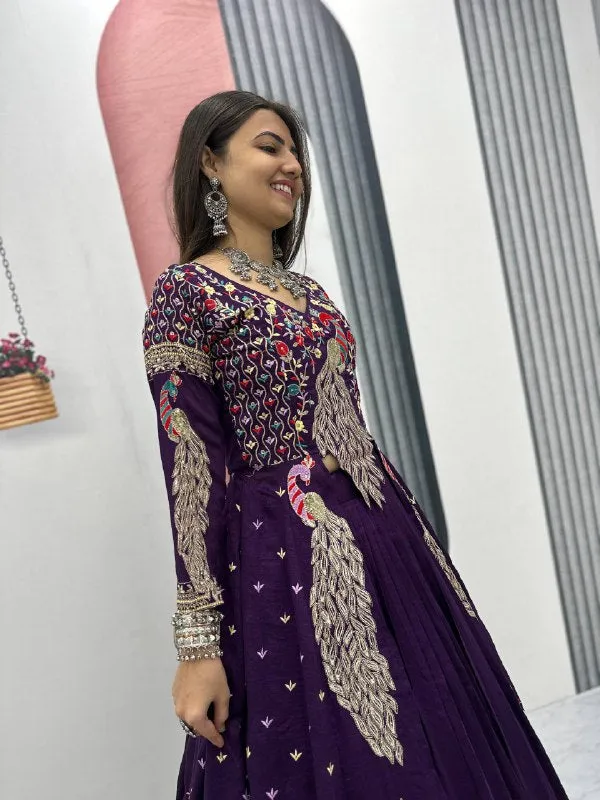 Designer_Pure_Vichitra_Lehenga_Choli_Heavy_Thread_Sequence_Work_Wedding_Festive_Wear