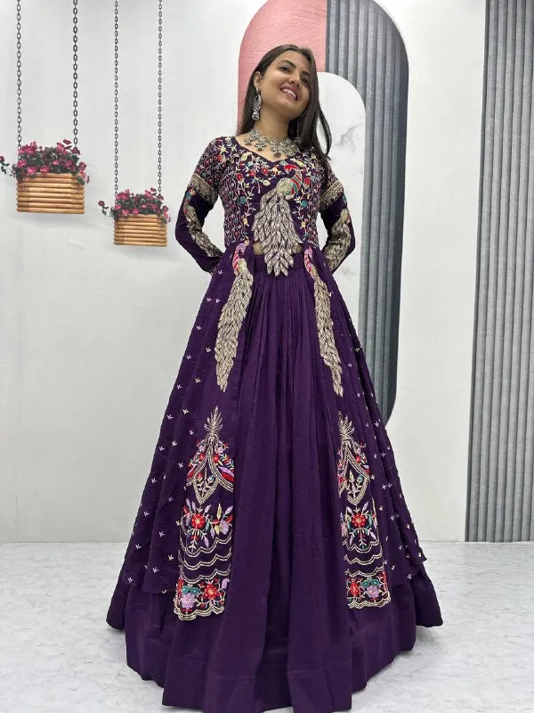 Designer_Pure_Vichitra_Lehenga_Choli_Heavy_Thread_Sequence_Work_Wedding_Festive_Wear