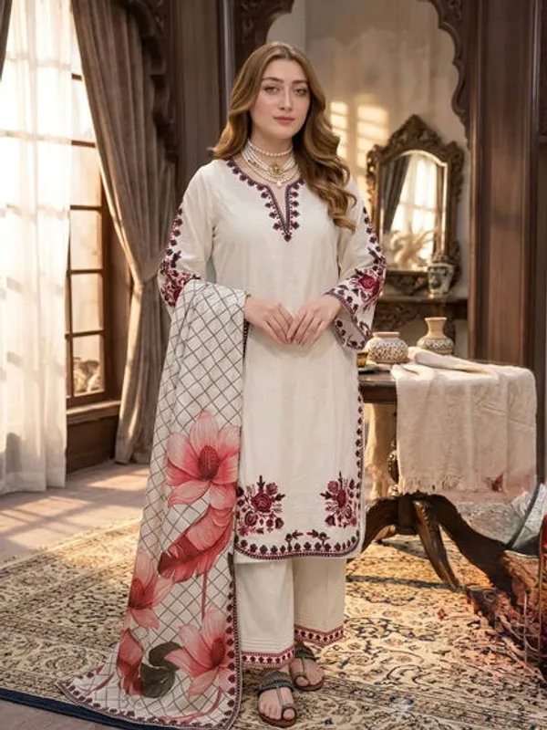 Elegant_Satin_Rayon_Embroidered_Kurta_Palazzo_Set_With_Printed_Dupatta