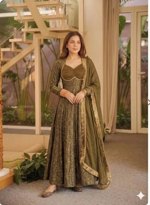 Women'S_Floral_Brocade_Jacquard_Anarkali_Suit_Set_With_Pant_Dupatta
