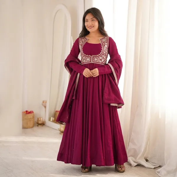 Heavy_Pure_Roman_Silk_Chanderi_Anarkali_Gown_With_Fancy_Jacket_Pant_Embroidered_Dupatta